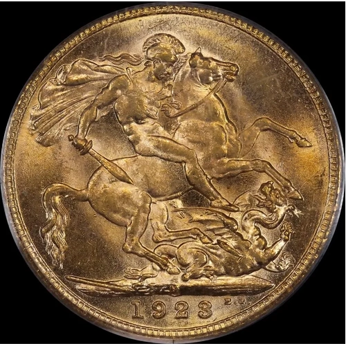 1923 Melbourne George V Large Head Sovereign Choice Unc (PCGS MS63)