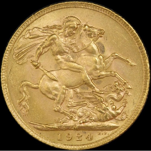 1924 Melbourne George V Large Head Sovereign about Unc