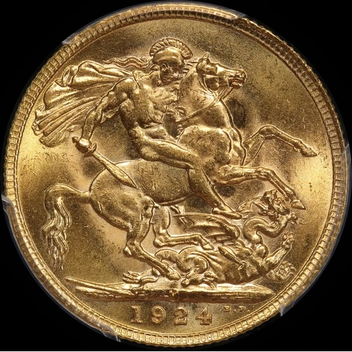 1924 Melbourne George V Large Head Sovereign Choice Unc (PCGS MS63)