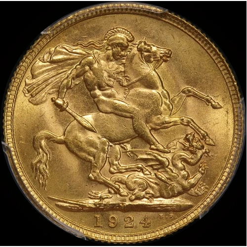 1924 Melbourne George V Large Head Sovereign Gem Unc (PCGS MS65)