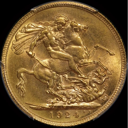 1924 Perth George V Large Head Sovereign Choice Unc (PCGS MS63)