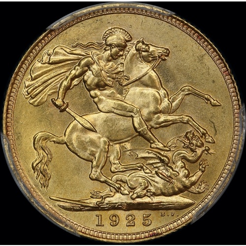 1925 Sydney George V Large Head Sovereign Choice Unc (PCGS MS63)