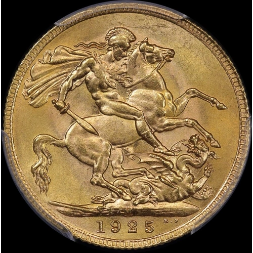 1925 Melbourne George V Large Head Sovereign Choice Unc (PCGS MS64)