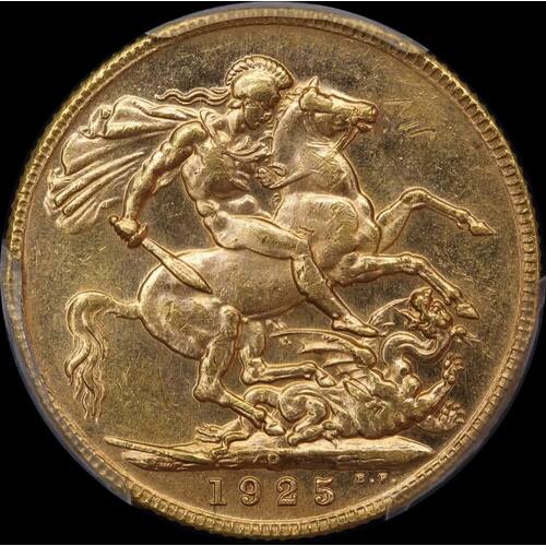 1925 Perth George V Large Head Sovereign Unc (PCGS MS62)