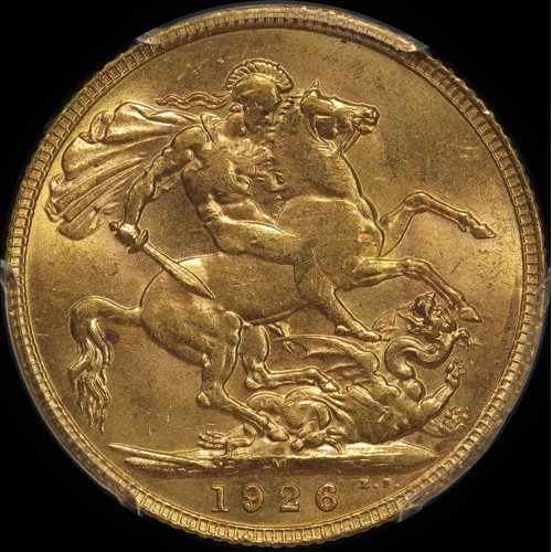1926 Melbourne George V Large Head Sovereign Choice Unc (PCGS MS63)