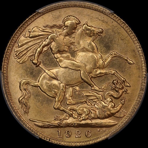 1926 Melbourne George V Large Head Sovereign Choice Unc (PCGS MS64)