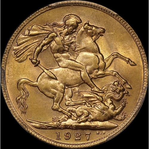 1927 Perth George V Large Head Sovereign Choice Unc (PCGS MS63)