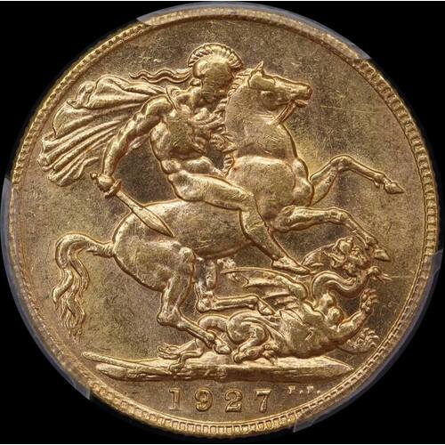 1927 Perth George V Large Head Sovereign Unc (PCGS MS62)