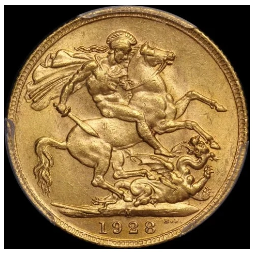 1928 Melbourne George V Large Head Sovereign PCGS MS63