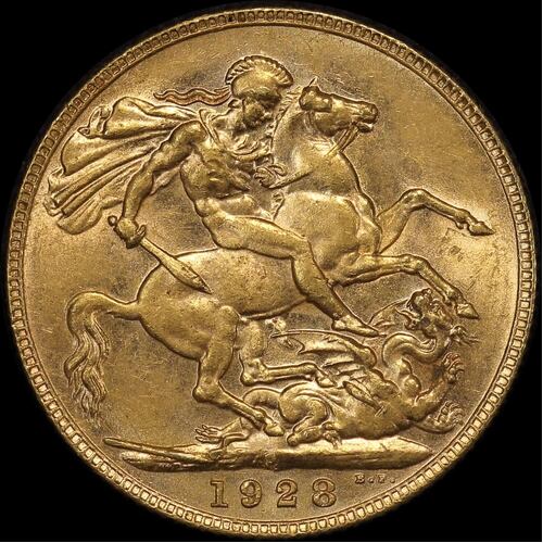 1928 Perth George V Large Head Sovereign EF