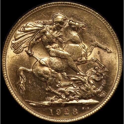 1928 Perth George V Large Head Sovereign good VF