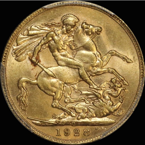 1928 Perth George V Large Head Sovereign Unc (PCGS MS62)