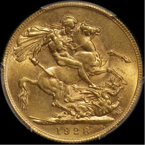 1928 Perth George V Large Head Sovereign Unc (PCGS MS62)