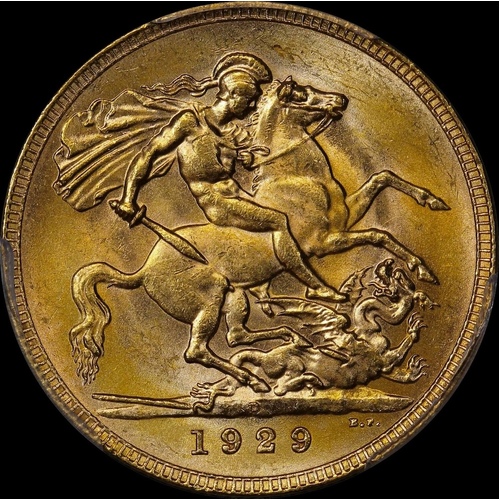 1929 Perth George V Small Head Sovereign Unc (PCGS MS62)