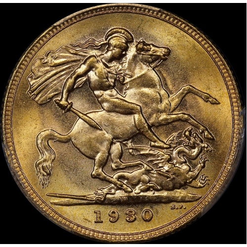 1930 Melbourne George V Small Head Sovereign PCGS AU58