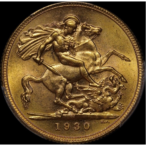 1930 Melbourne George V Small Head Sovereign Choice Unc (PCGS MS63)