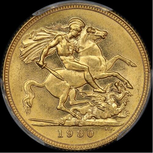 1930 Melbourne George V Small Head Sovereign PCGS MS62