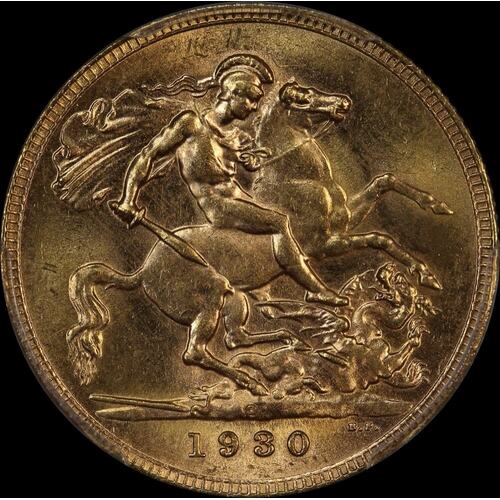 1930 Perth George V Small Head Sovereign Choice Unc (PCGS MS63)