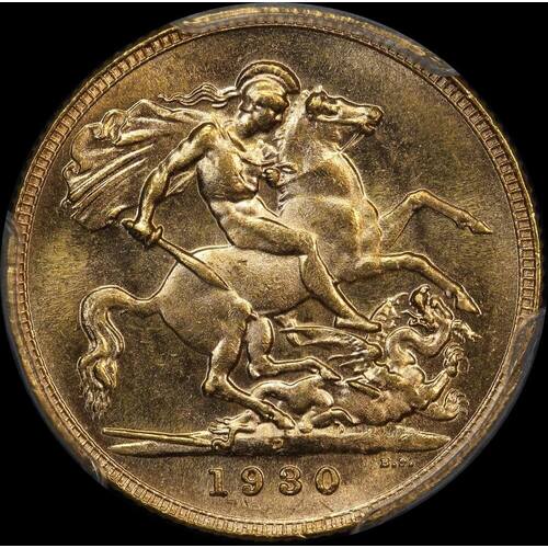 1930 Perth George V Small Head Sovereign Unc (PCGS MS62)