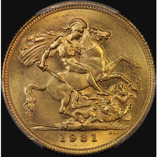 1931 Melbourne George V Small Head Sovereign Unc (PCGS MS62)
