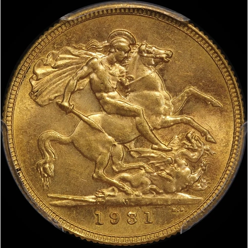 1931 Melbourne George V Small Head Sovereign Unc (PCGS MS62)