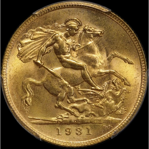 1931 Perth George V Small Head Sovereign Choice Unc (PCGS MS64)