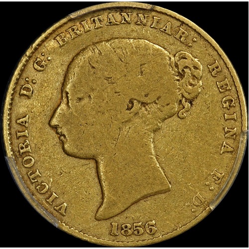 1856/5 Overdate Sydney Mint Type I Half Sovereign PCGS Genuine F Details