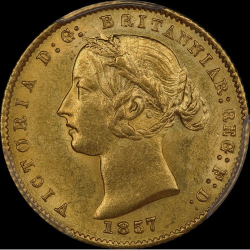1857 Sydney Mint Type II Half Sovereign Choice Unc PCGS MS63