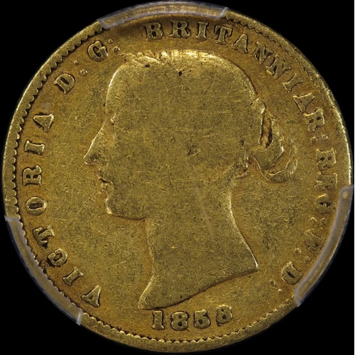 1858 Sydney Type II Half Sovereign SOVRREIGN Legend Error PCGS VG10