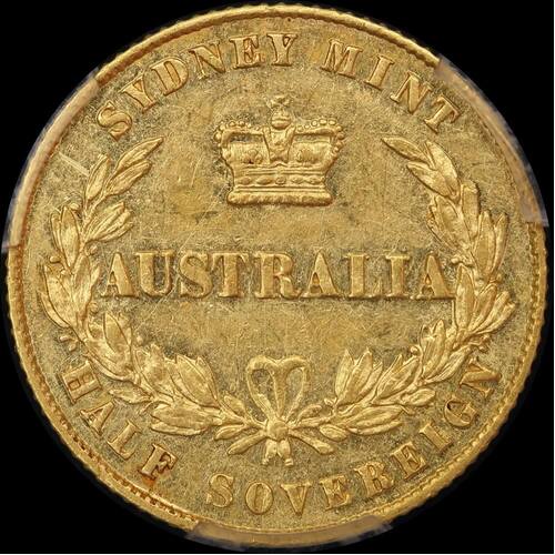 1864 Sydney Mint Type II Half Sovereign PCGS AU55