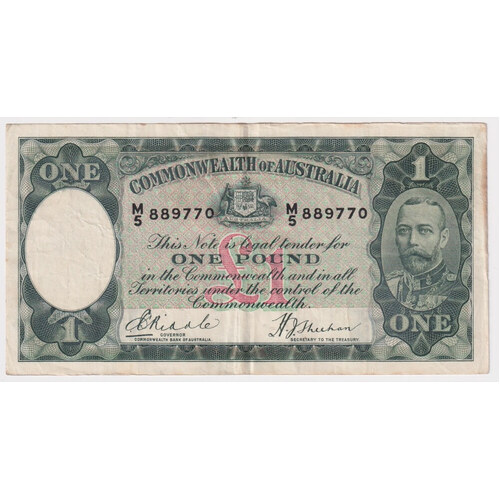1933 One Pound Riddle/Sheehan Legal Tender R28 about VF