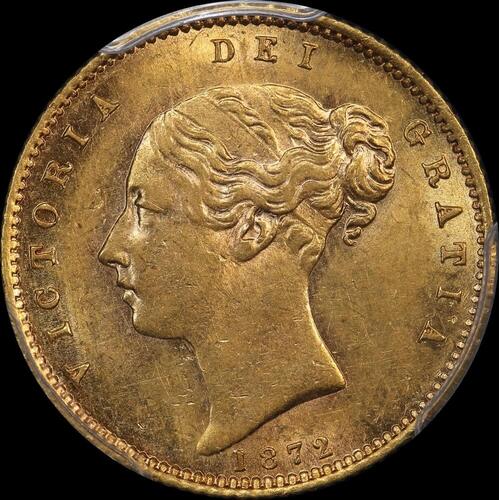 1872 Sydney Young Head Half Sovereign about Unc (PCGS AU58)