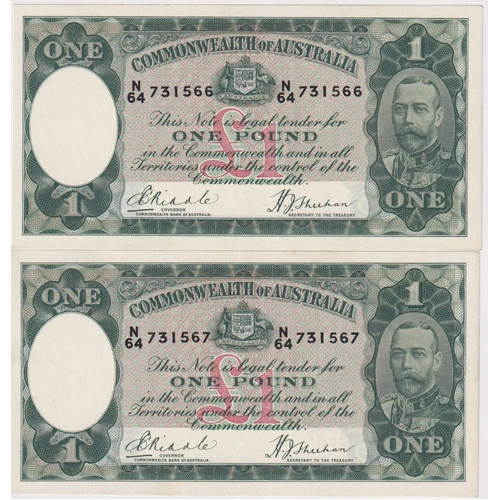 1933 One Pound Consecutive Pair Riddle/Sheehan R28 Uncirculated