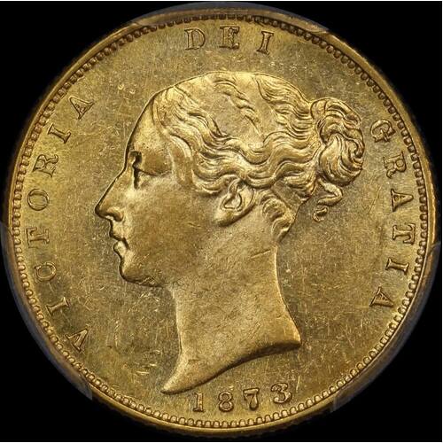 1873 Melbourne Young Head Half Sovereign about Unc (PCGS AU58)