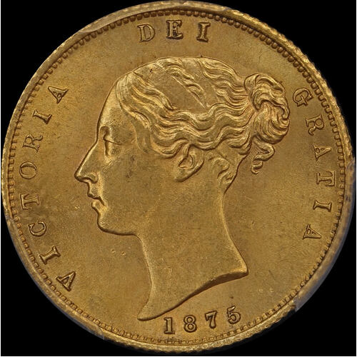 1875 Sydney Young Head Half Sovereign Choice Unc (PCGS MS63)