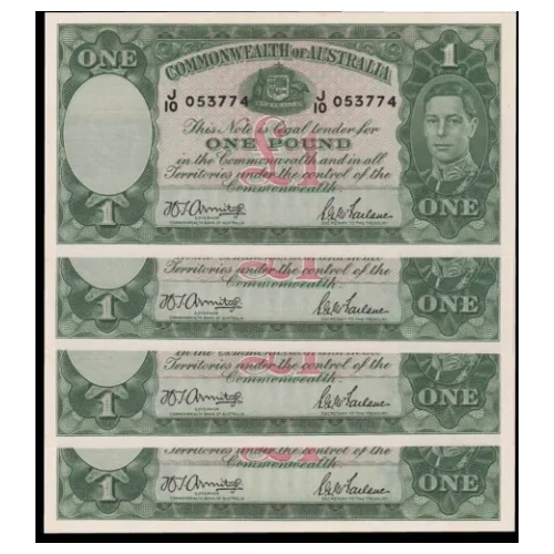 1942 One Pound Consecutive Run of 4 Armitage/McFarlane R30A Uncirculated