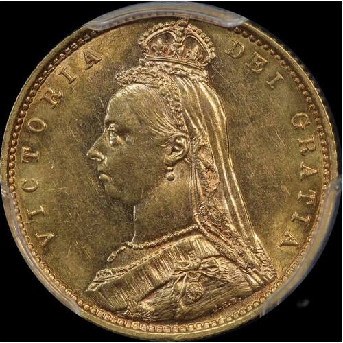 1887 Melbourne Jubilee Head Half Sovereign Dish M506 Unc (PCGS MS62)