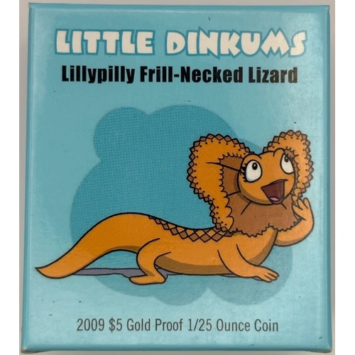 2009 Gold $5 Proof Little Dinkums Lillypilly Frill-Necked Lizard
