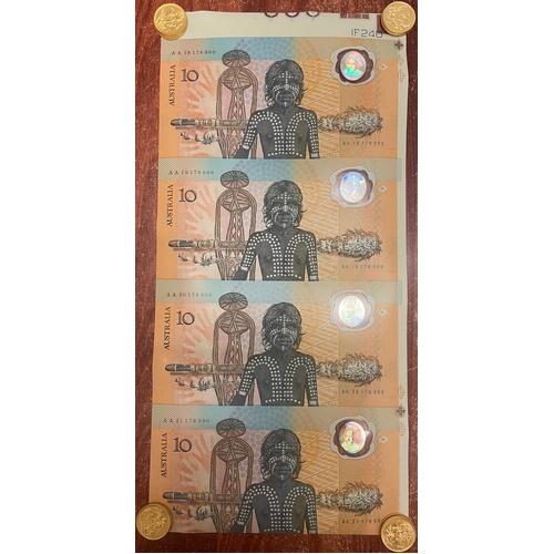 1988 Ten Dollars Uncut Strip of Four Bicentennial