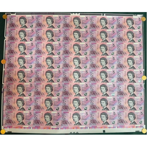 1998 5 Dollar Uncut Sheet of 40 Notes McFarlane Evans