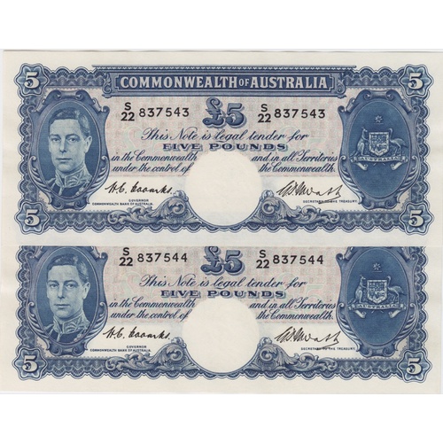 1949 Five Pound Consecutive Pair Coombs/Watt R47 GEF