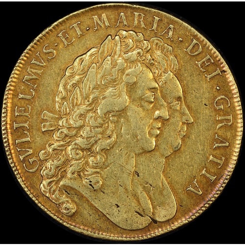 1693 Gold 5 Guineas William & Mary S#3422 good VF