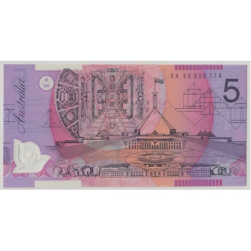 1996 $5 Note MacFarlane/Evans EA96 Last Prefix R218aL PCGS 66PPQ