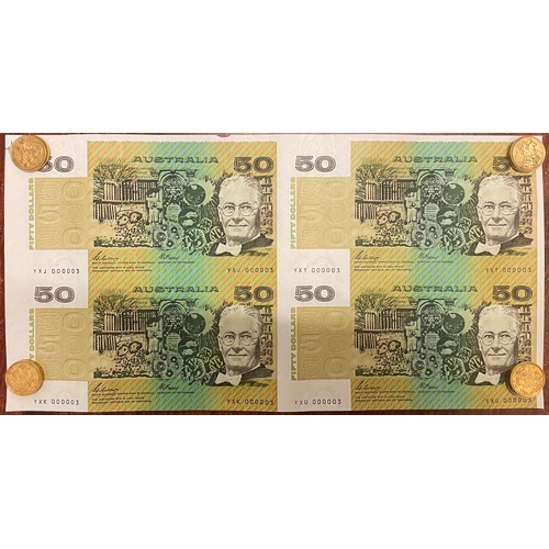 1990 50 Dollar Uncut Block of Four Notes Phillips Fraser