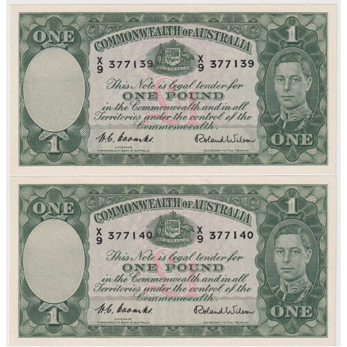1952 One Pound Consecutive Pair Coombs/Wilson R32 Uncirculated