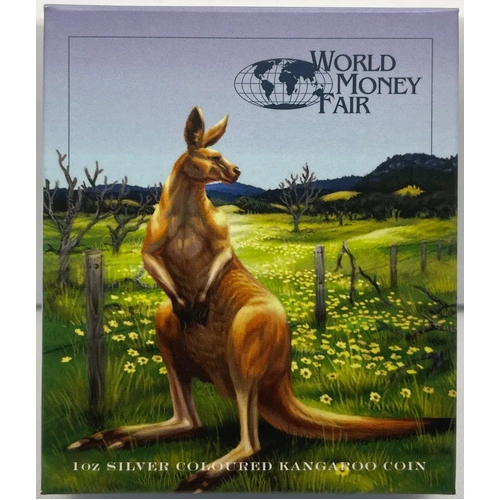 2014 Silver 1 Ounce Coloured Proof Red Kangaroo World Money Fair