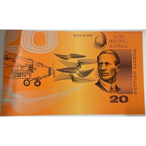 1993 20 Dollar Uncut Block of Four Notes Red Serials