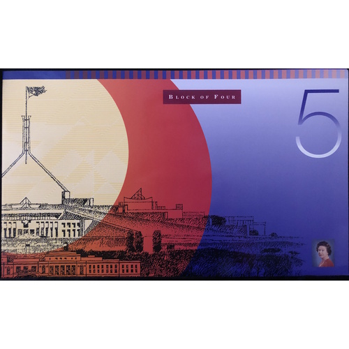 1996 Uncut Block of Four Five Dollar Notes Premium Red Serials