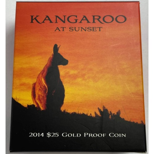 2014 $25 Gold Proof Coin Kangaroo at Sunset