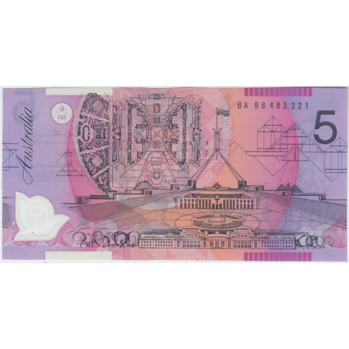 1996 $5 Note Fraser/Evans BA96 1st Prefix R217bF Uncirculated